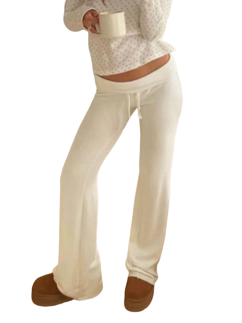 Women's Solid Adjustable Drawstring Waist Straight Leg Pants