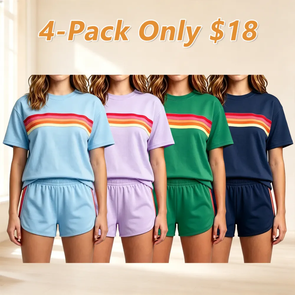 Women's two-piece rainbow striped outdoor sportswear set