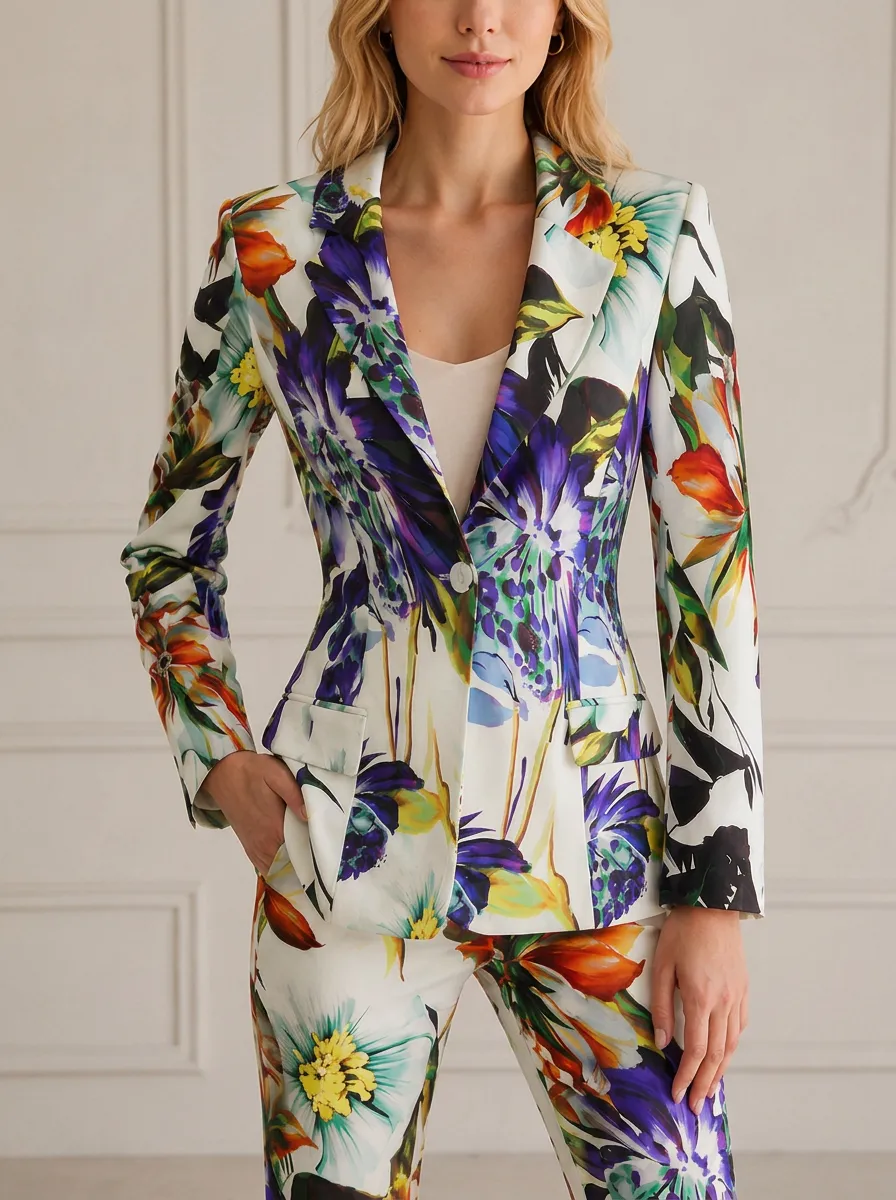 Women's Floral Art Vibrant Botanical Printed Blazer