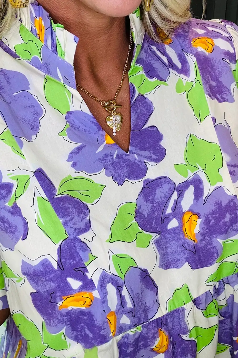 Floral Ruffle Trim Tiered Mini Dress