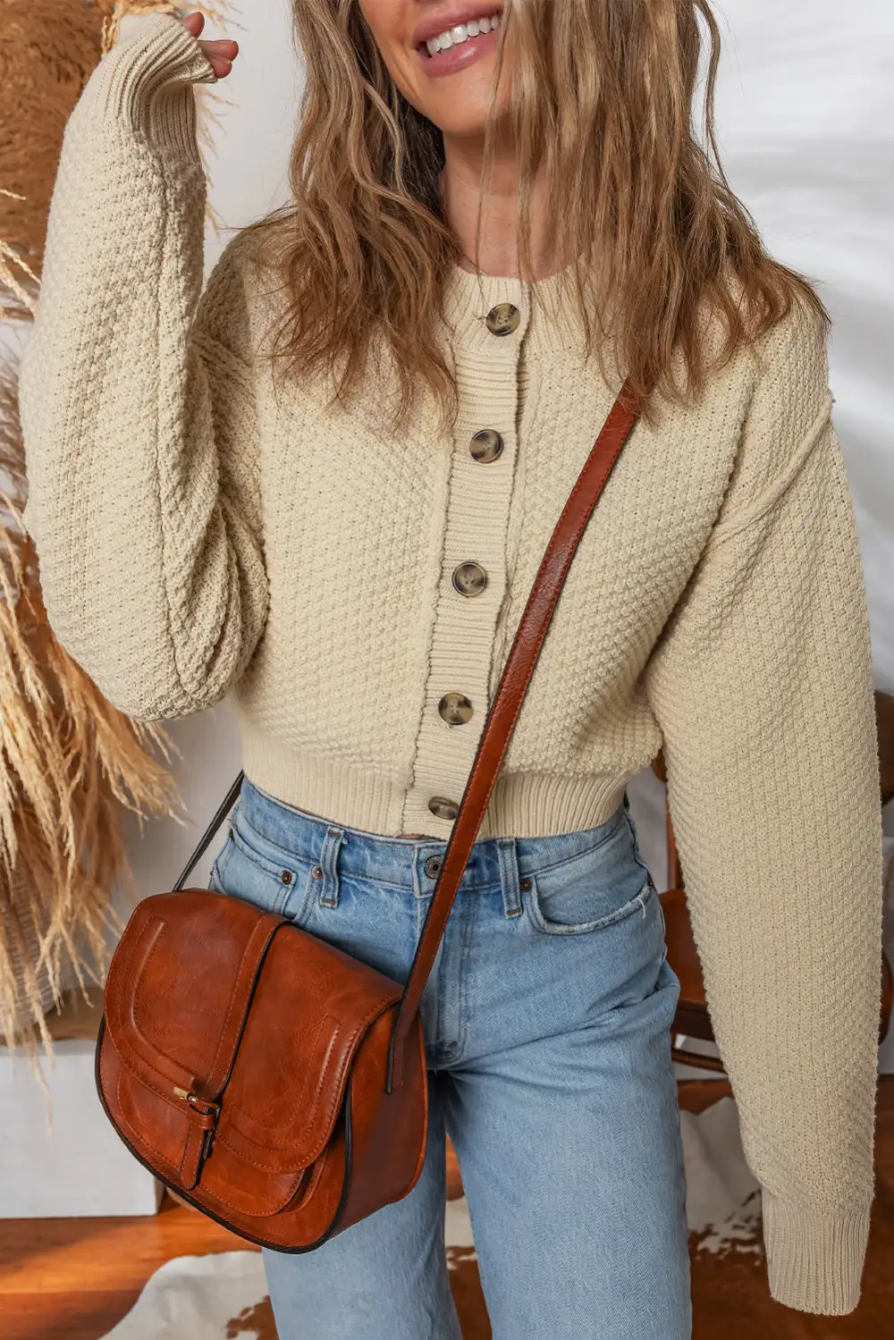 Button Front Cropped Cardigan