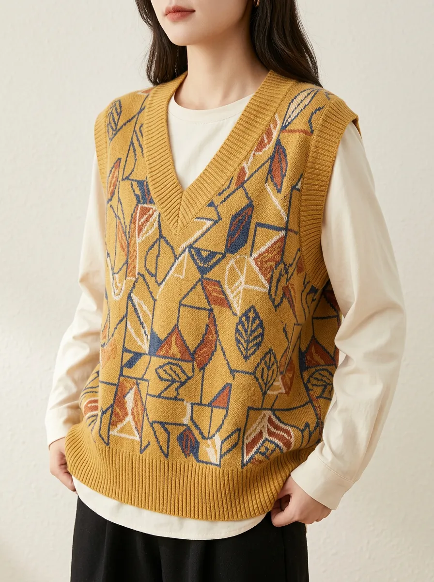 Geometric Leaf Sweater Vest