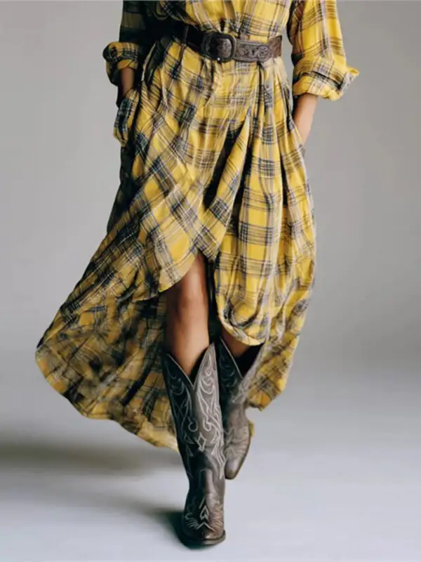 Plaid Long Sleeve Shirt Dress