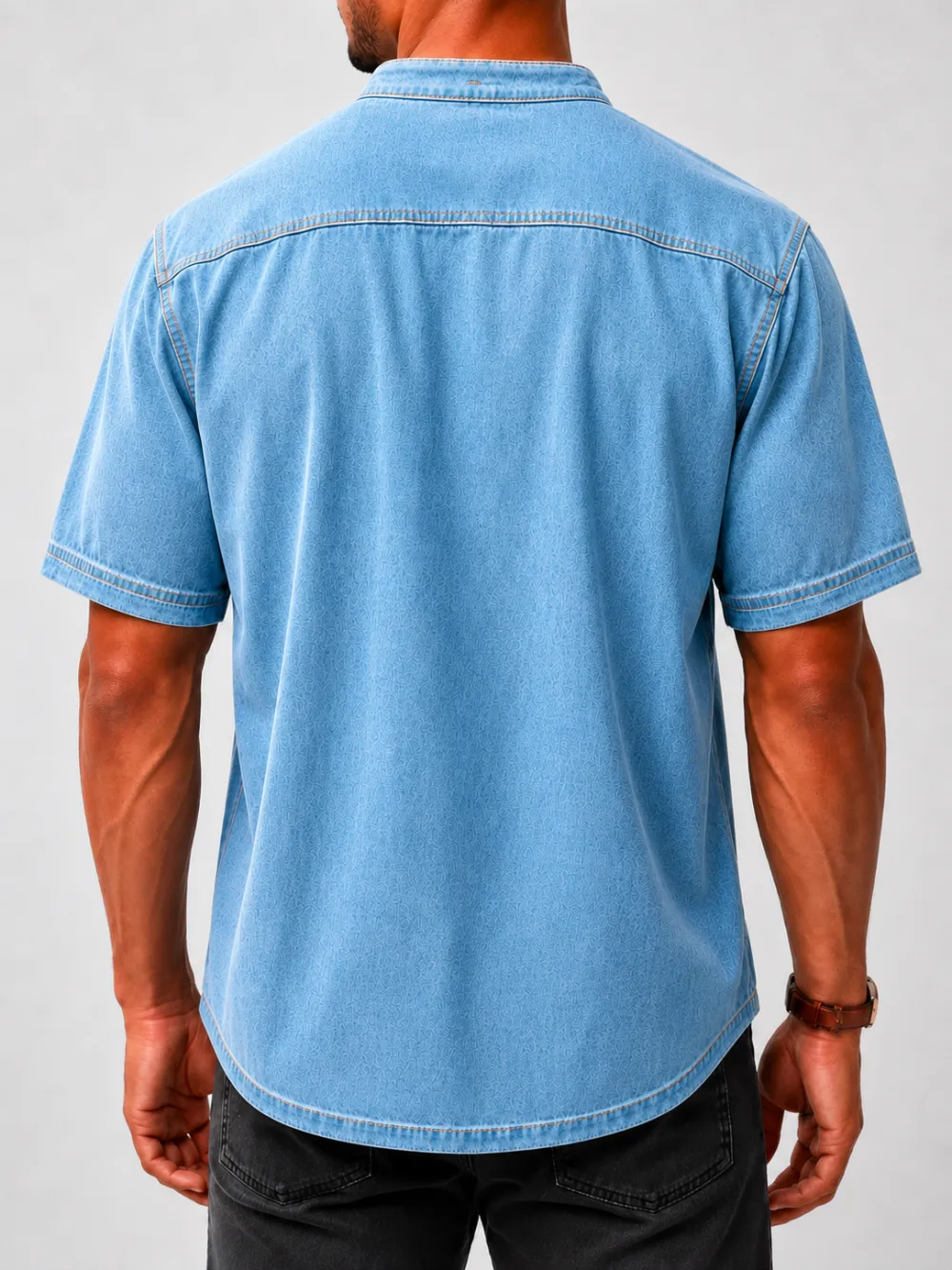Men's Washed Stand Collar Henley Shirt