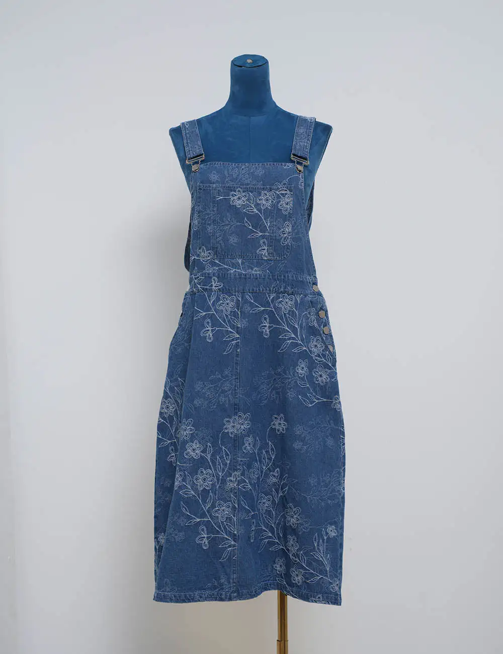 Pattern Two Strap Shoulder Denim Midi Dress