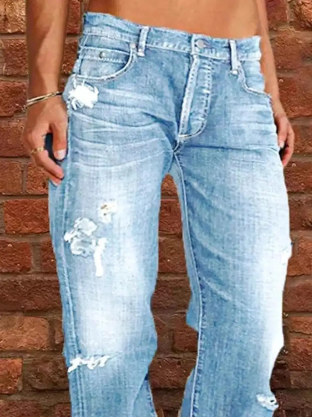 Balanced Raw Hem Distressed Denim Jeans
