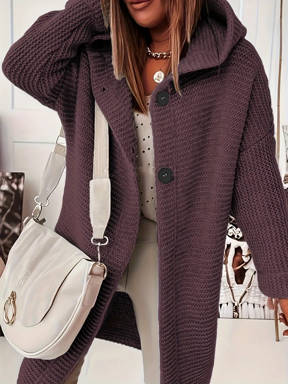 50% OFF Plus Size Casual Cardigan, Women's Plus Solid Button Up Long Sleeve Hoodie Cardigan