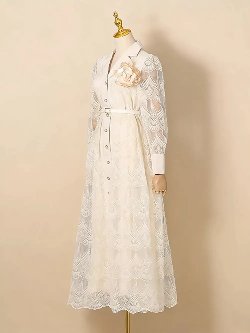 Soft Touch Lace Button Front Midi Dress
