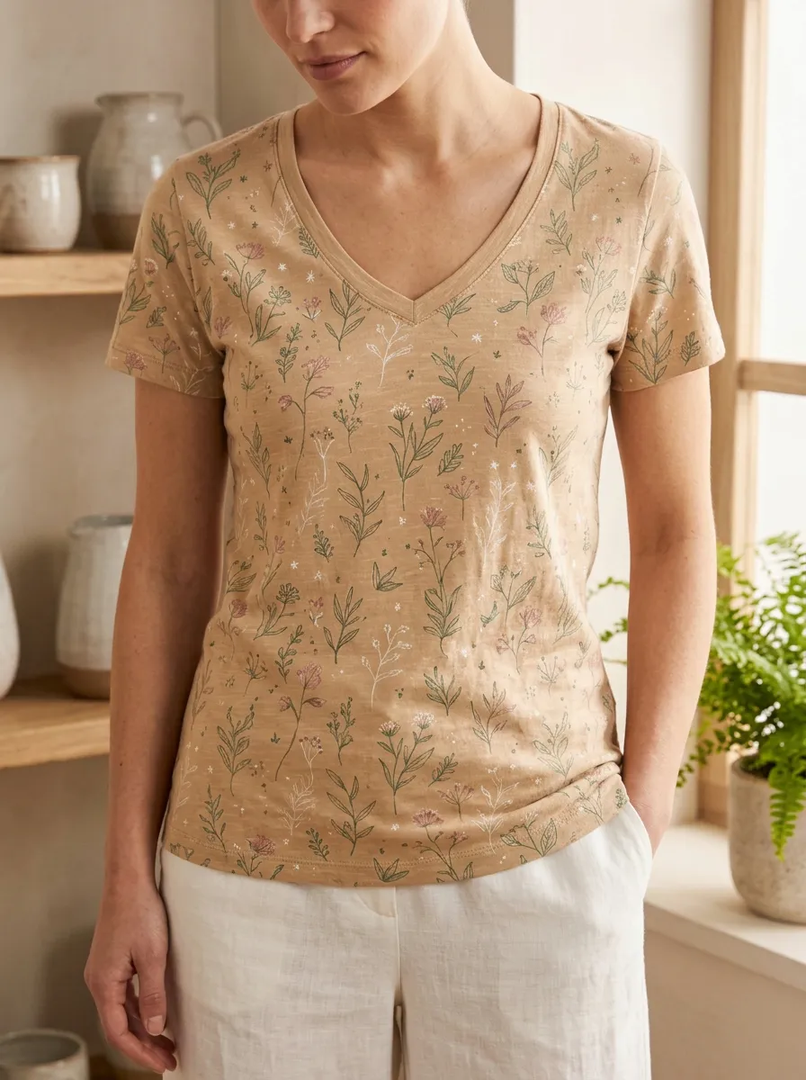 Women's Wilderness Botanical Nature Lover Wildflower V-Neck T-Shirt
