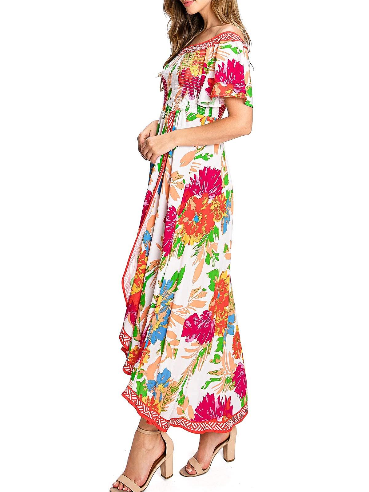 Black and Red Floral Off - Shoulder Dress