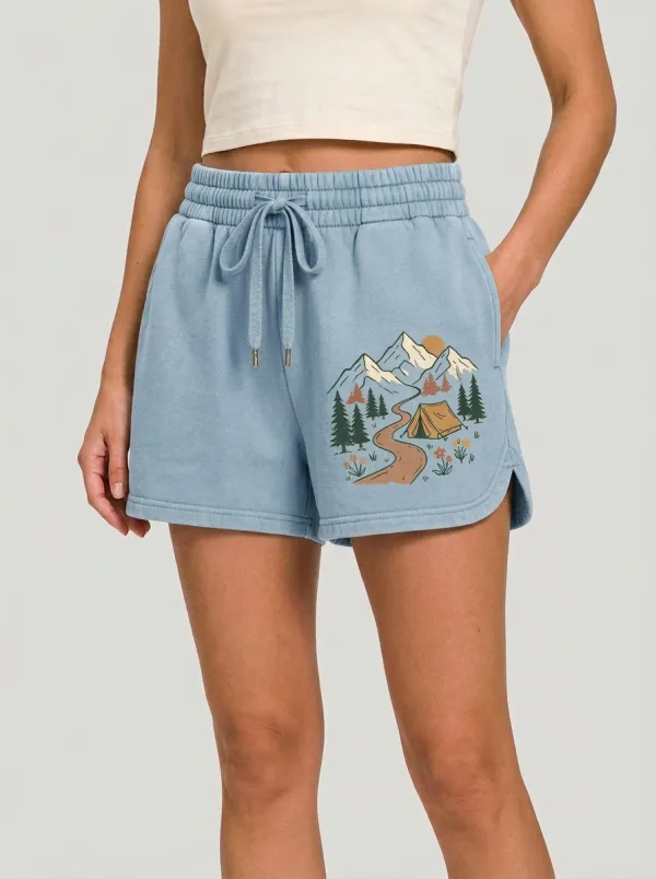 Women's Camping Lover Mountain Forest Printed Shorts