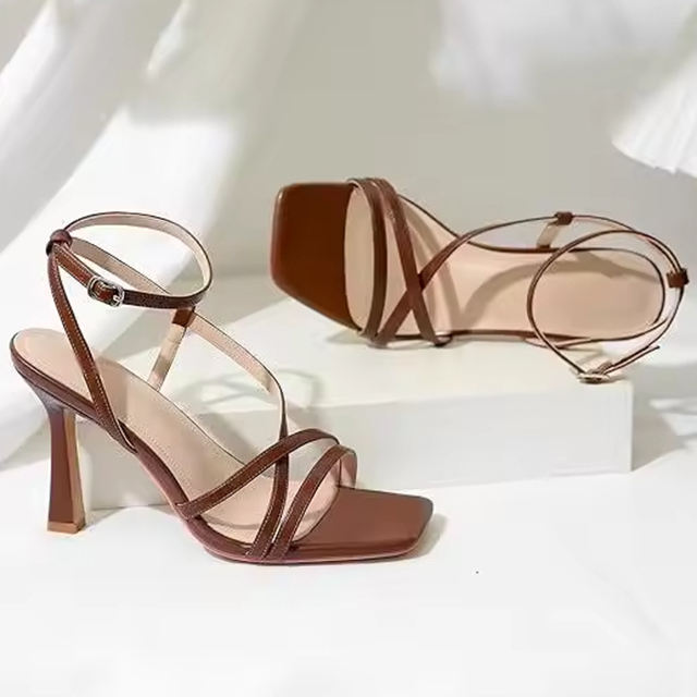 Celestia Square Toe Ankle Strap Heels