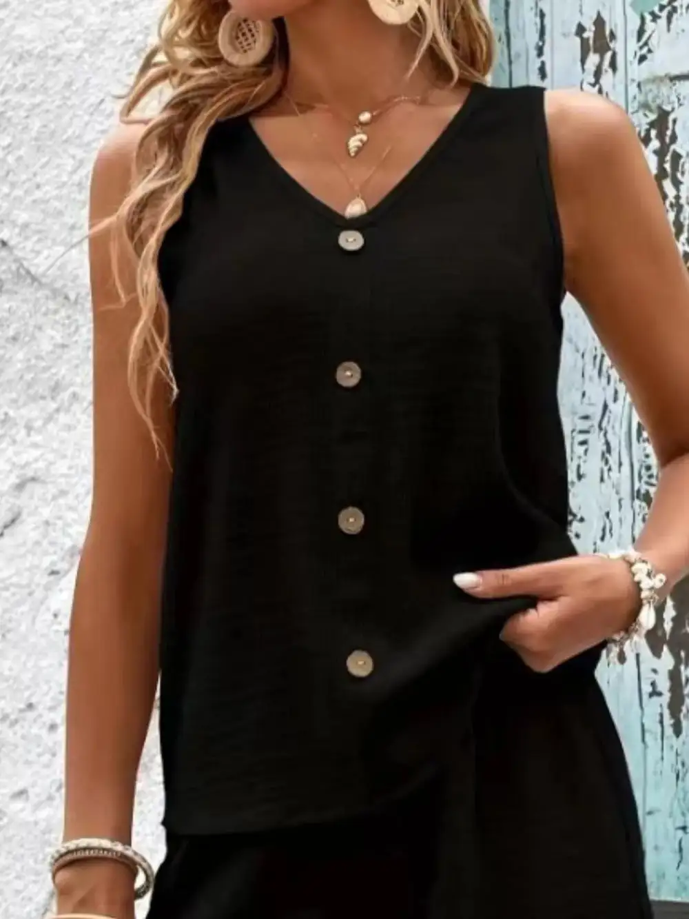 V-neck Tank Top and Shorts Set