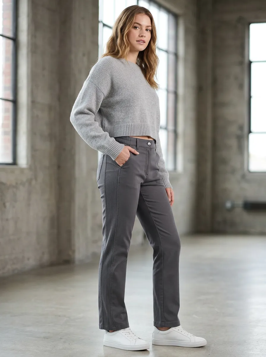 Women's Casual Everyday Grey Side-Stripe Printed Pants