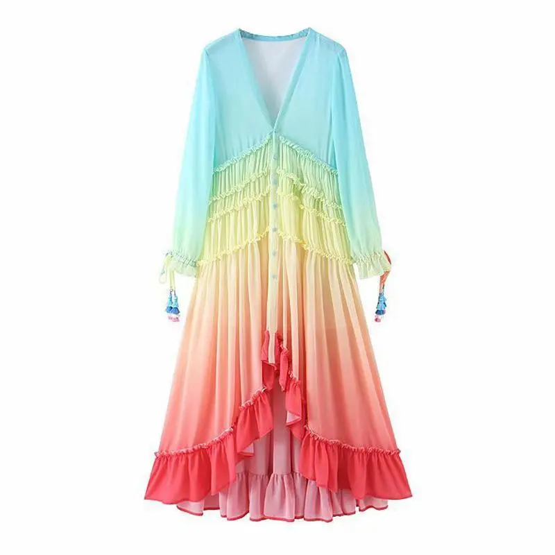 Summer Rainbow High Low Maxi Dress