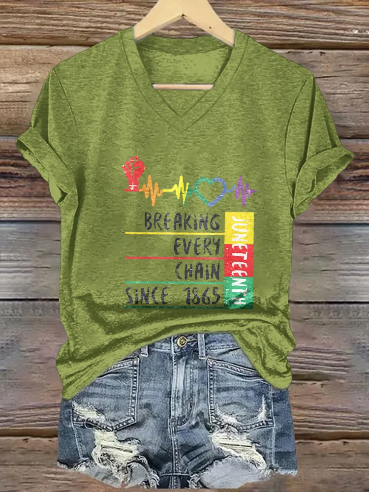 Women's Breaking Every Chain Since 1865 V-Neck Short-Sleeved T-Shirt