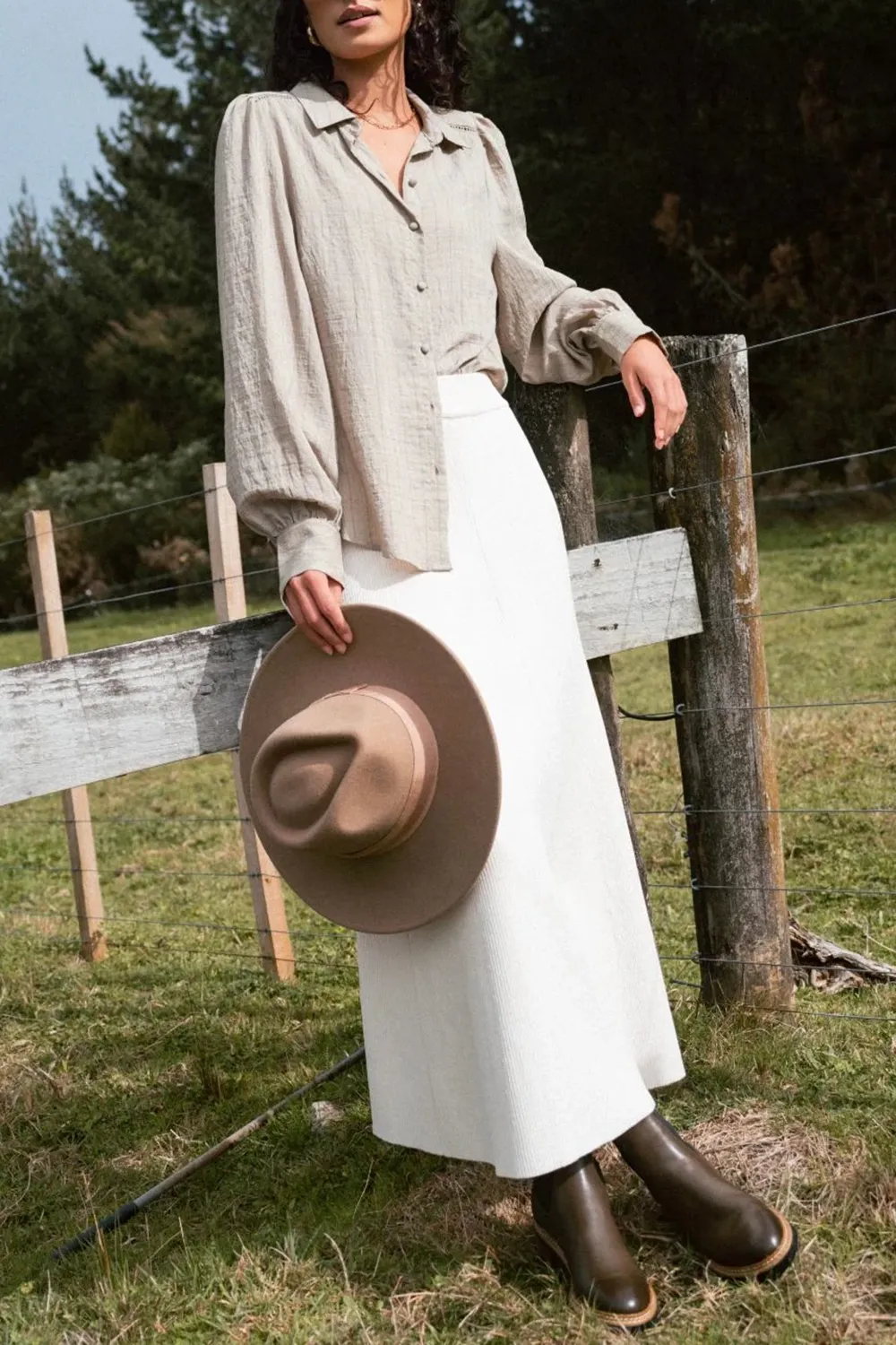 Khaki Stripe Lace Insert Blouse