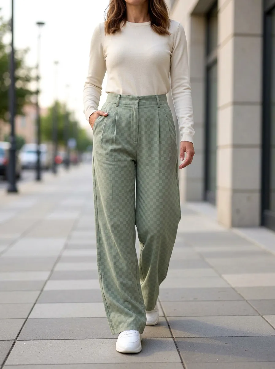 Women's Checkered Pattern Print Casual Pants