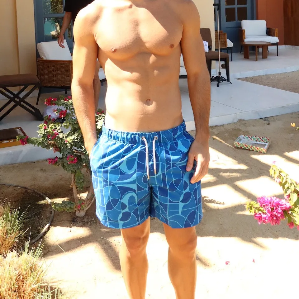 Abstract Blues Swim Shorts