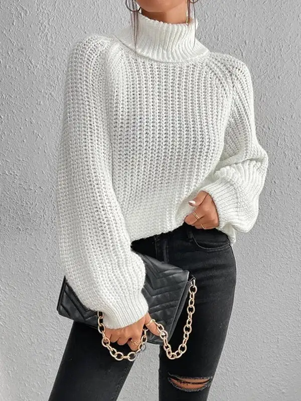 Split Hem High Neck Long Sleeve Relaxed Fit Pullover Sweater