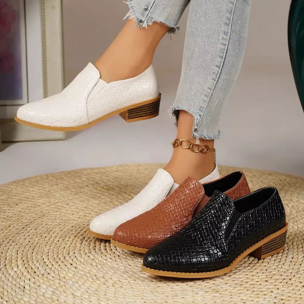 Refined Pointed Toe Block Heel Loafers