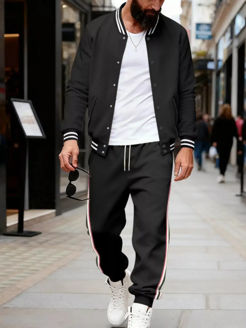 Men's Full Size Striped Snap Down Top and Pants Set