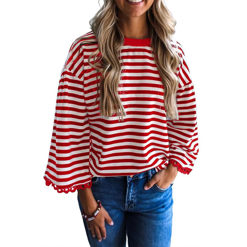 🔥Direct Factory Price - Women's Sweater Crewneck Striped Knit Pullover