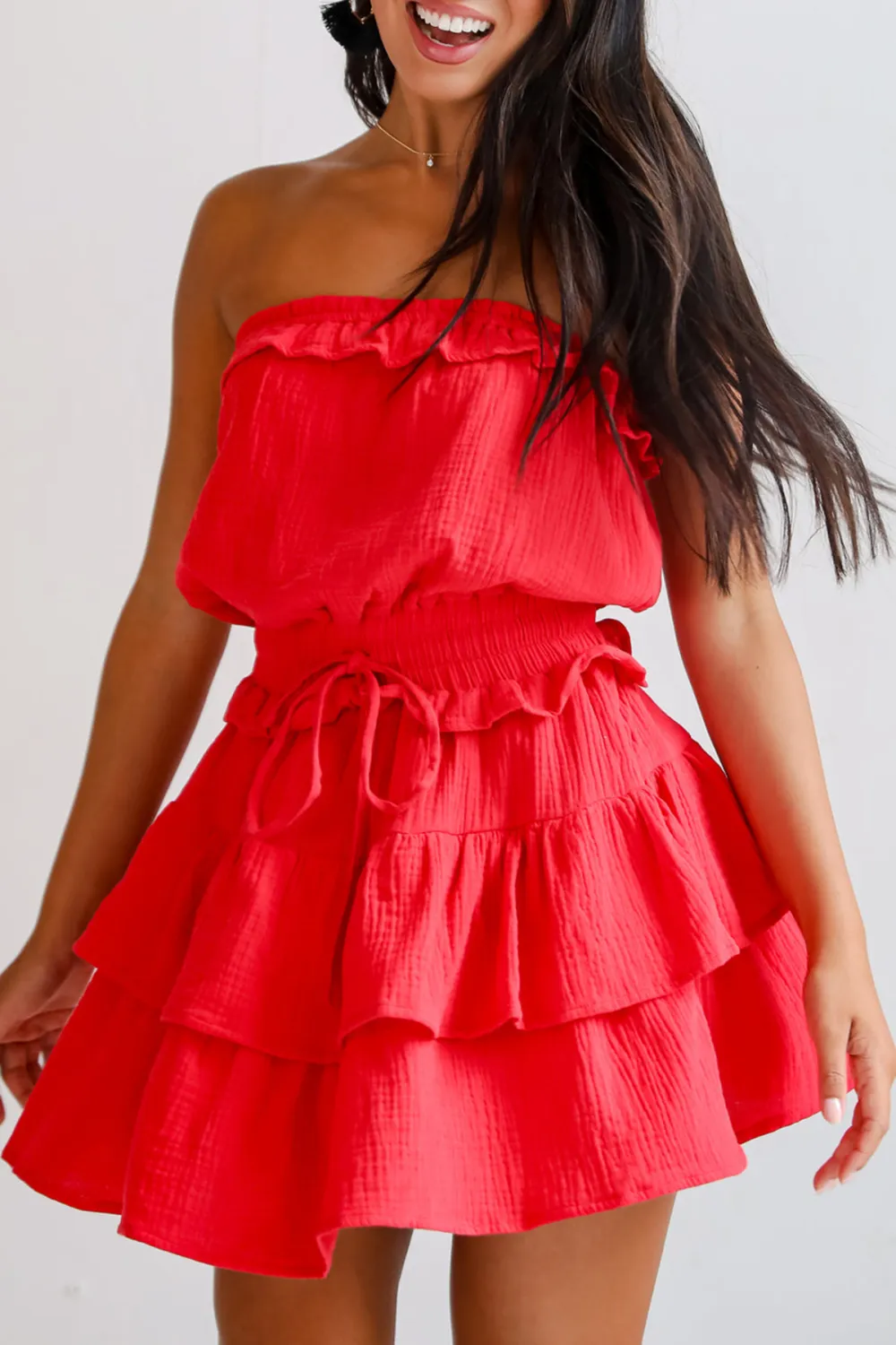 Casual Linen Strapless Mini Dress