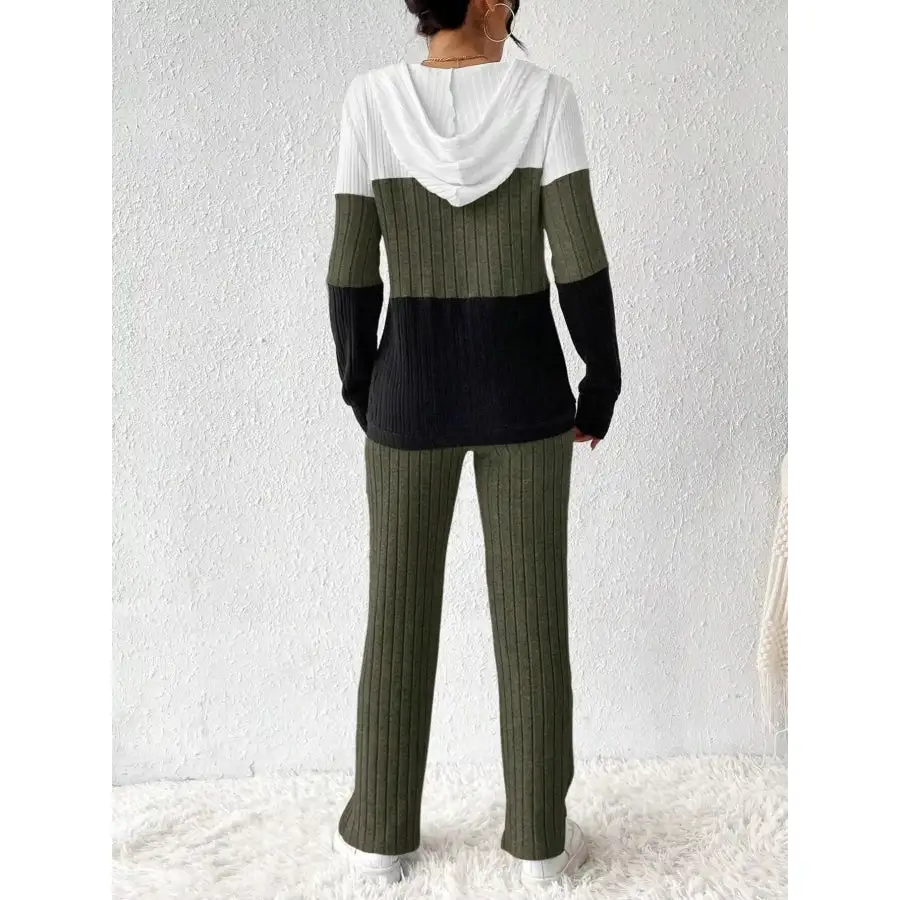 Block Half Zip Hooded Top and Pants Set