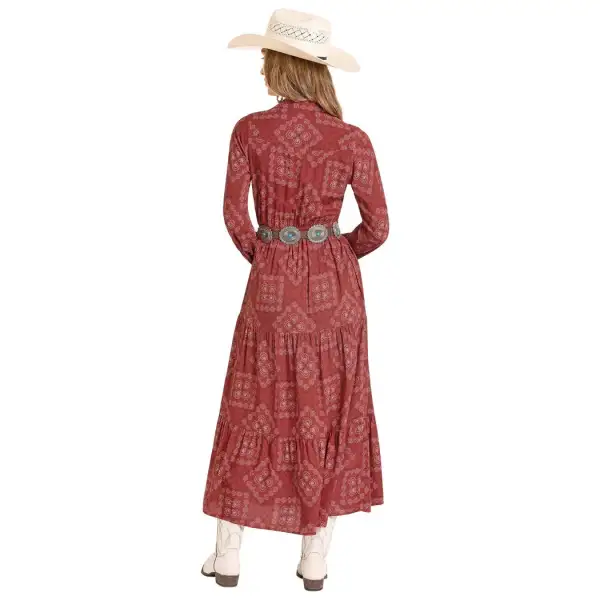 Rayon Bandana Print Long Sleeve Maxi Dress