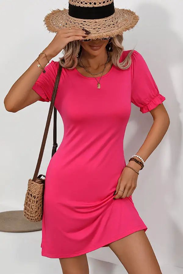 Solid Round Neck Frill Mini Dress