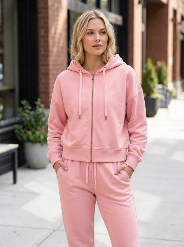 Women's Minimalist Compass Embroidered Zip-up Hoodie Jogger Set
