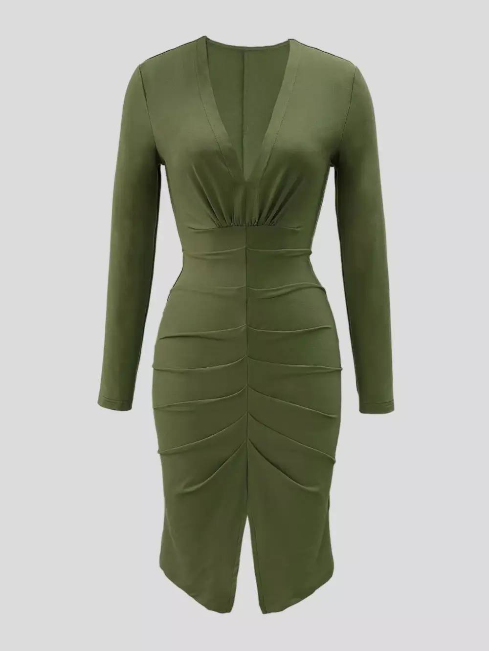 V Neck Ruched Midi Dress