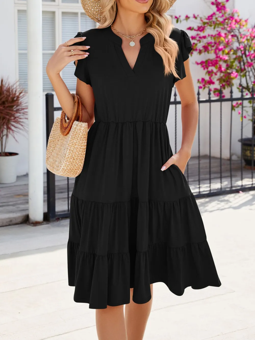 Clean Line Ruffle Tiered Midi Dress