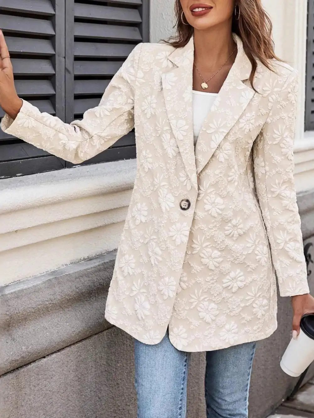 Single-Button Long-Sleeve Blazer
