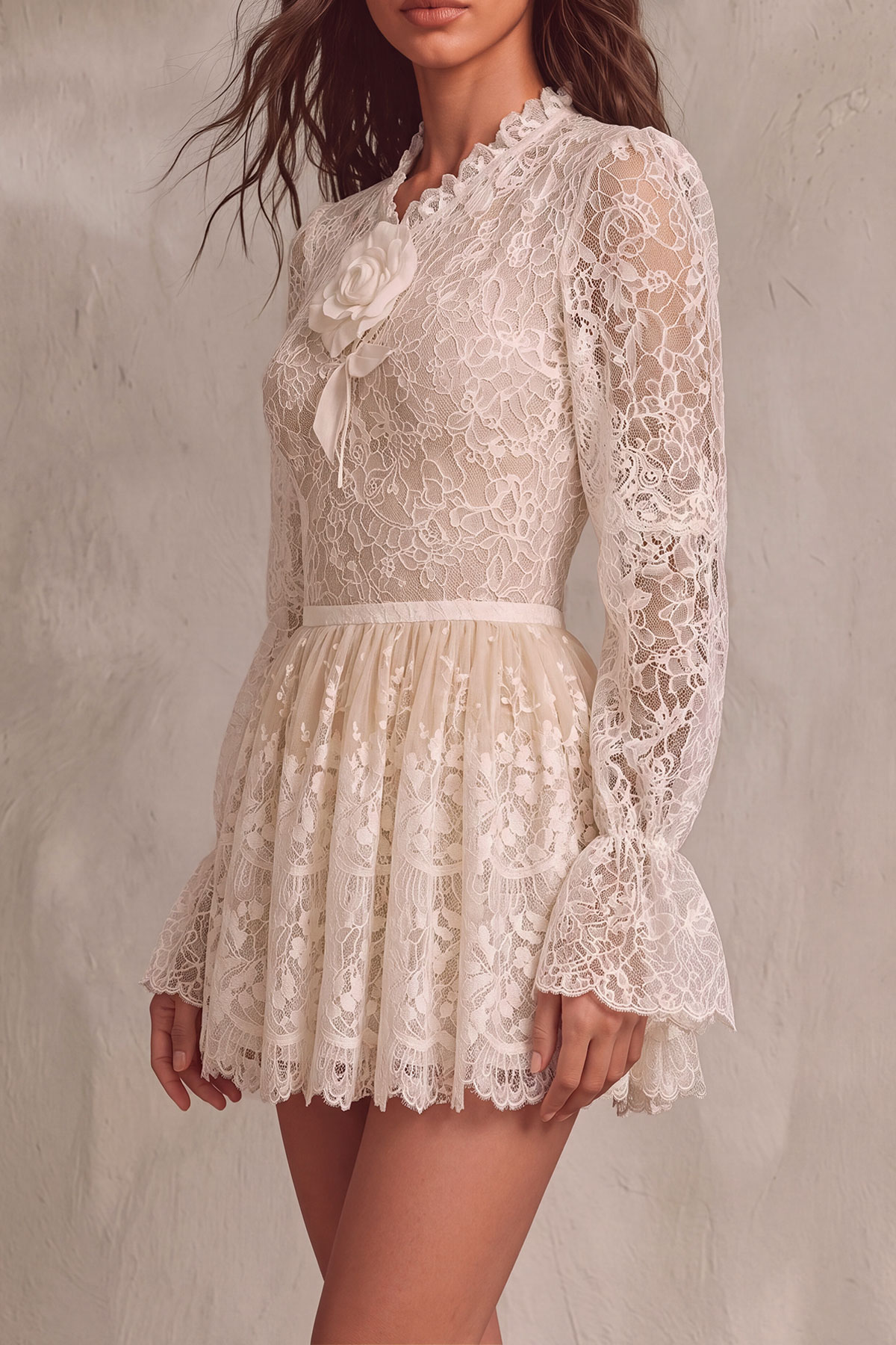Ruffle Lace Floral Matching Skirt Set