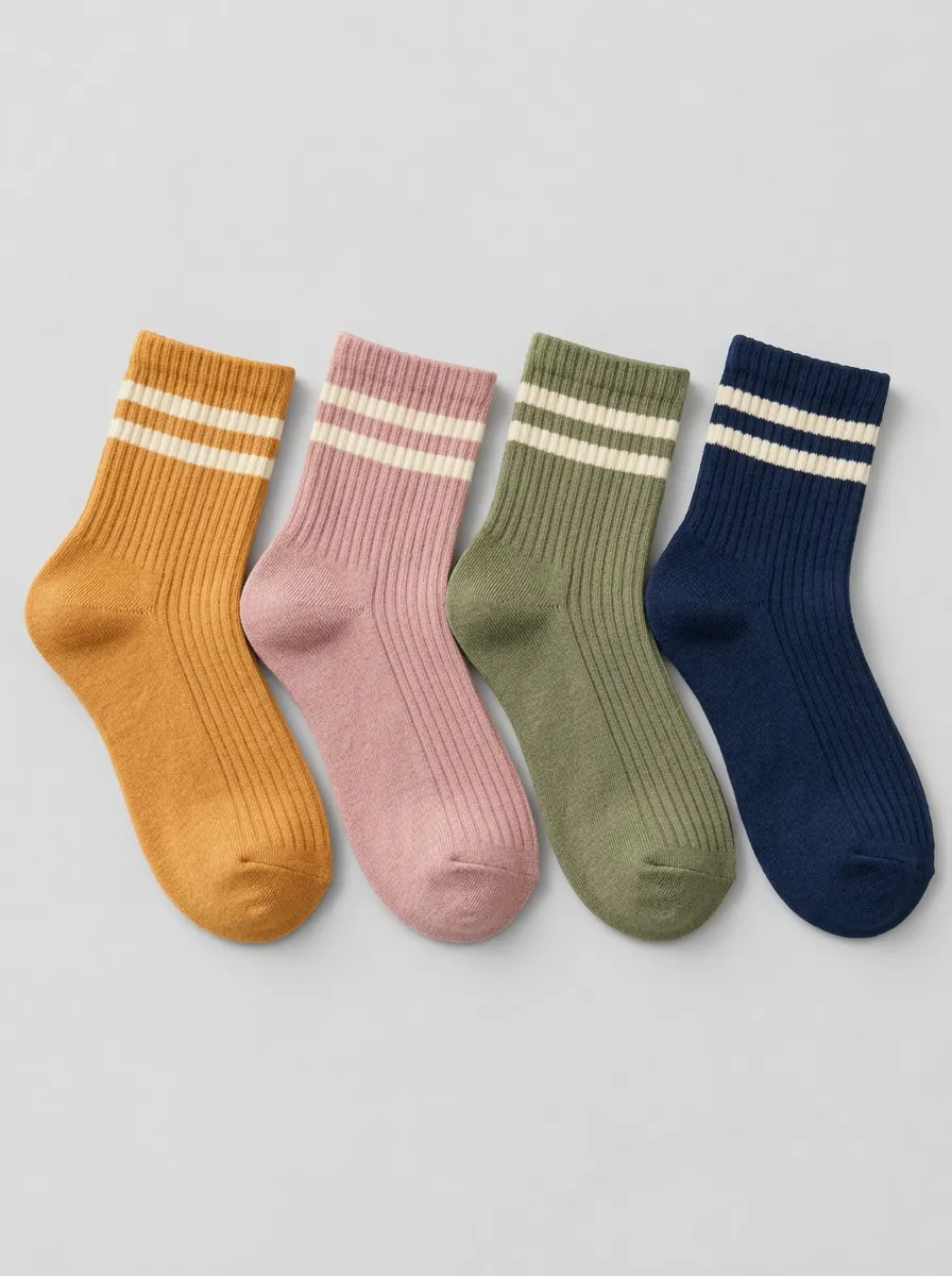 Women's Multicolor Striped Ribbed Rose Crew Socks 4-Pack