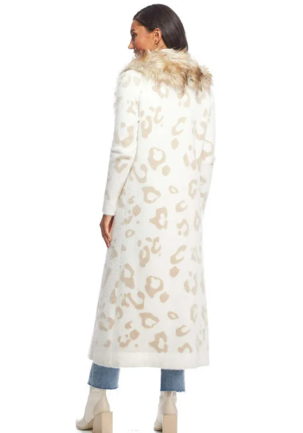 Lvory Leopard Fox Collar Duster Sweater