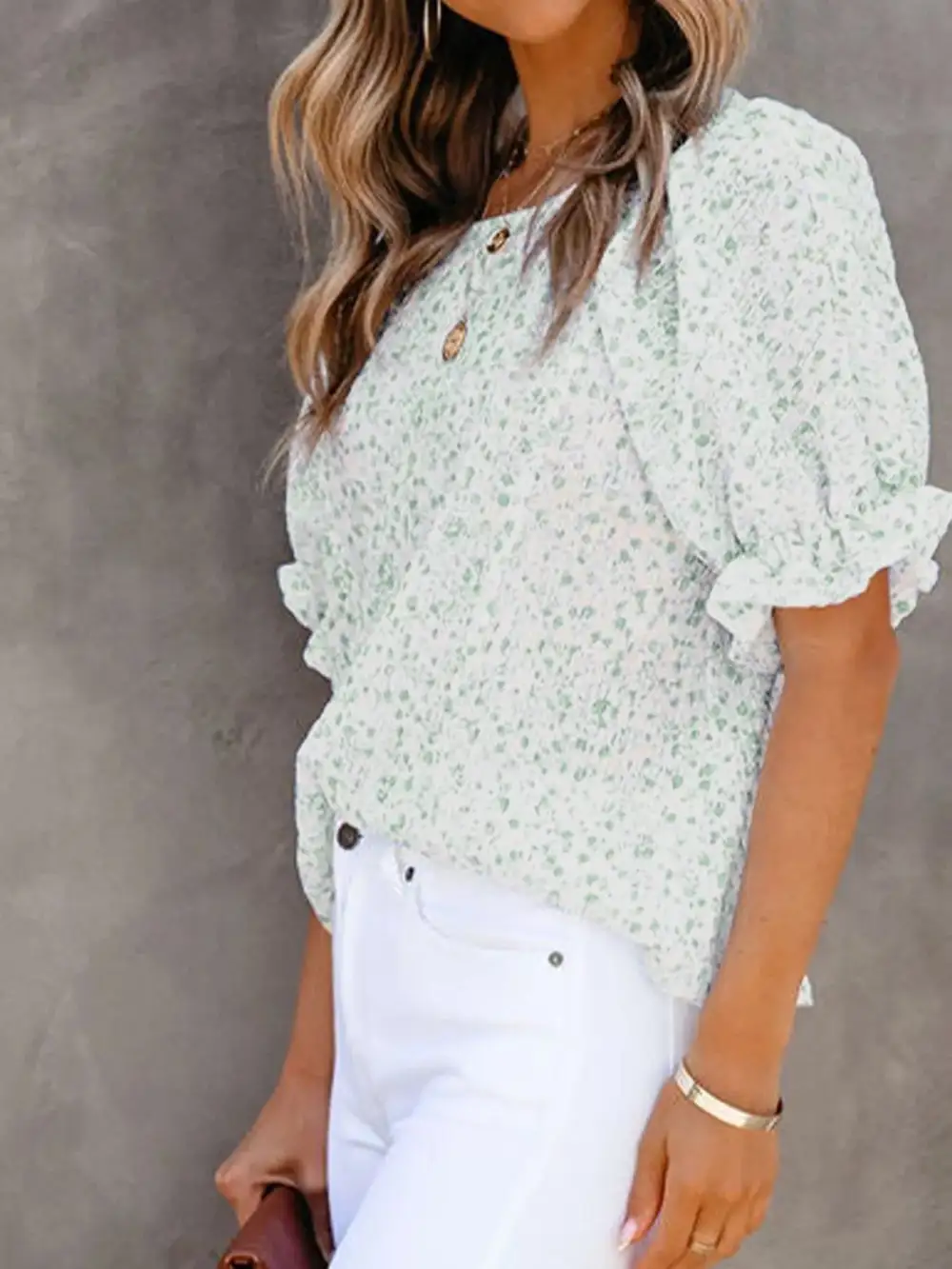 Floral Print Ruffle Sleeve Blouse Plus