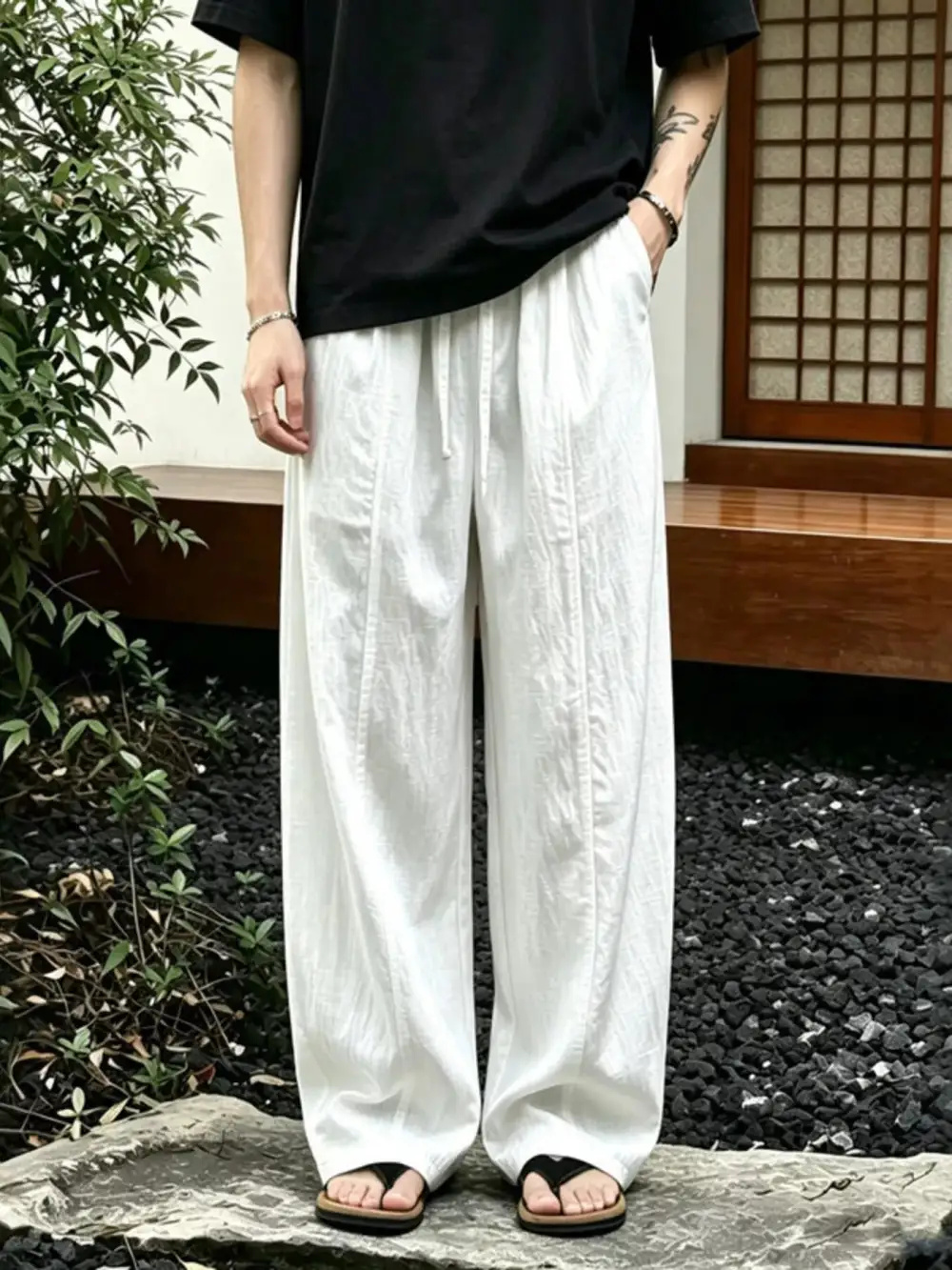 Men's Plus Size Wide Leg Pants with Drawstring