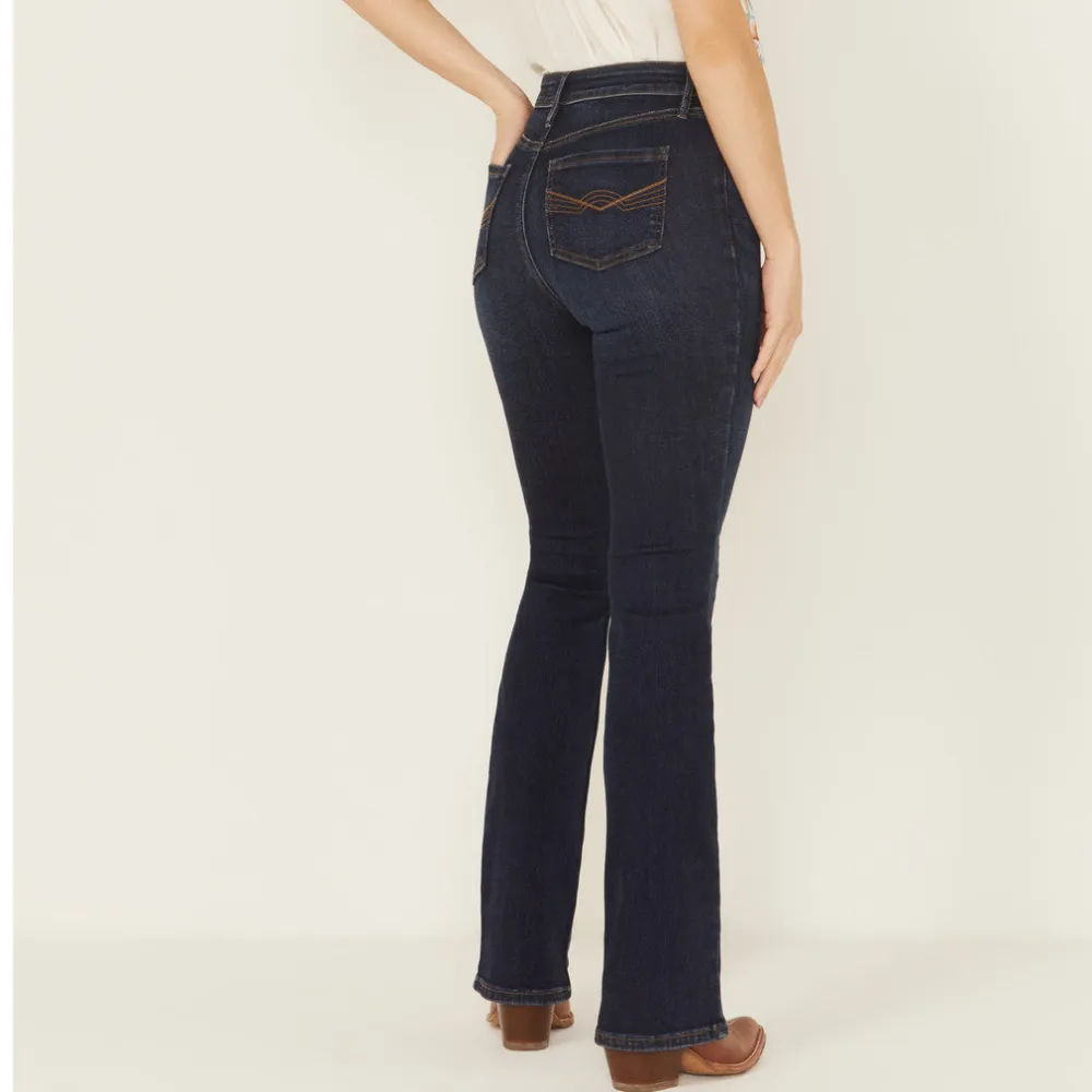 Refined High Rise Bootcut Stretch Denim Embroidered Jeans
