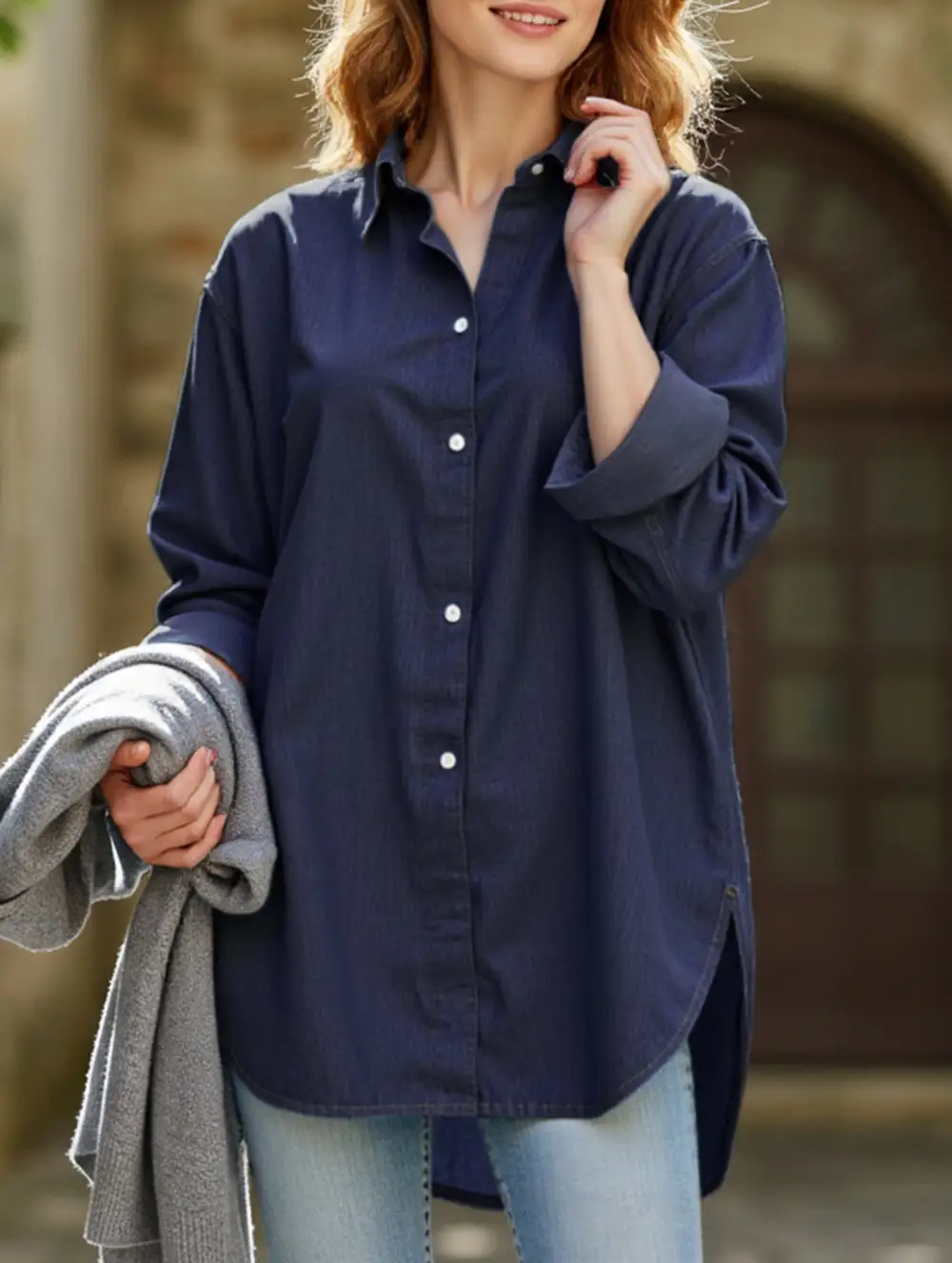 Button-Down Long-Sleeved Irregular Shirt