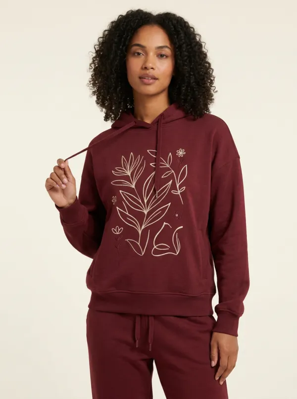 Women's Dusty Rose Tapered Pants Solid Hoodie & Pants Set