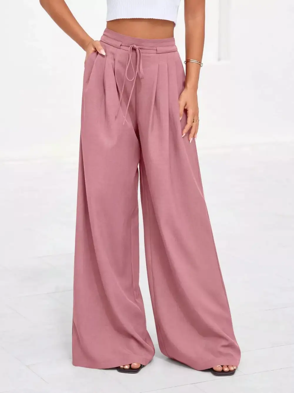 Full Size High Waisted Wide Leg Pleated Pants Plus Size