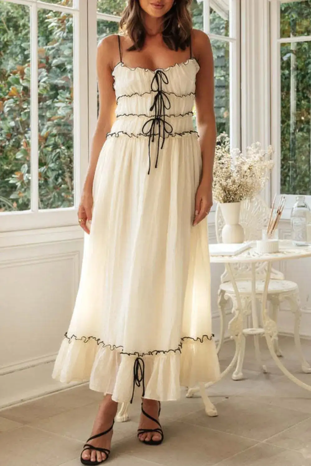 Textured Tie Waist Tie Detail Dress
