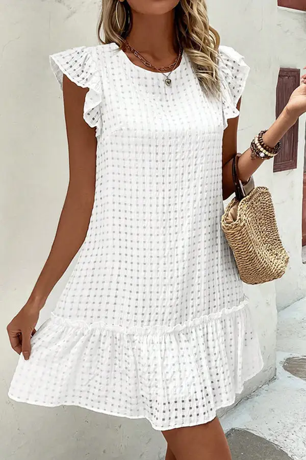 Solid Color Round Neck Mini Dress