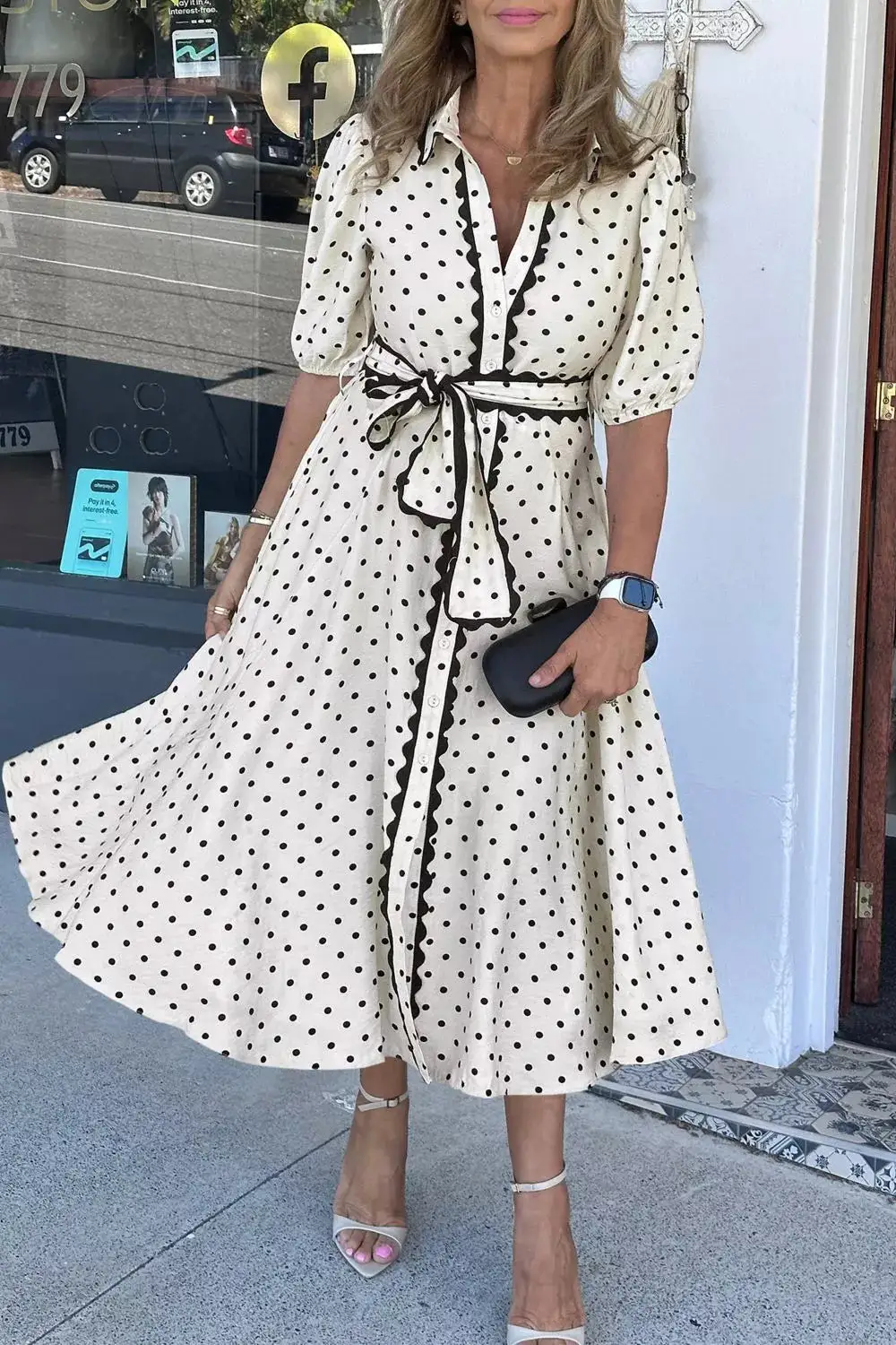 Polka Dot Half Sleeve Midi Dress