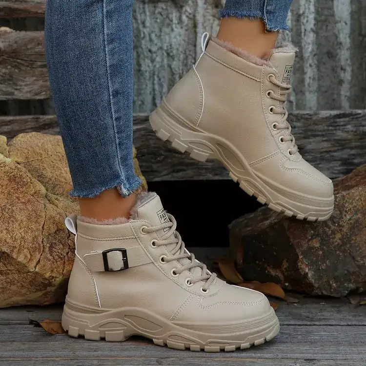 Warm Lined Ankle Boots with Buckle Detail