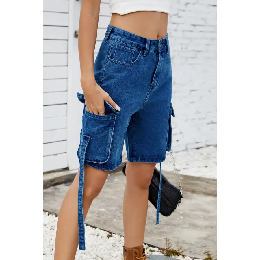 Washed Cargo Denim Shorts
