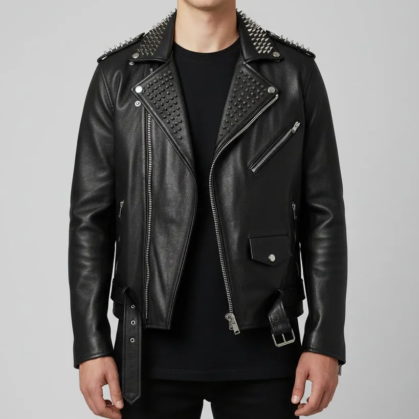 Vintage Inspired Leather Biker Studded Jacket